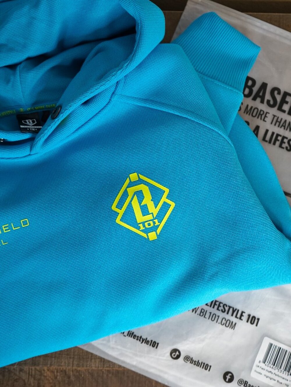 Baseball Lifestyle 101 Off-Field Waffle Hoodie Youth Medium Blue Yellow